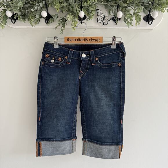 True Religion Women's Low Rise Sophie Blue Denim Bermuda Shorts VD 26 - Picture 1 of 5